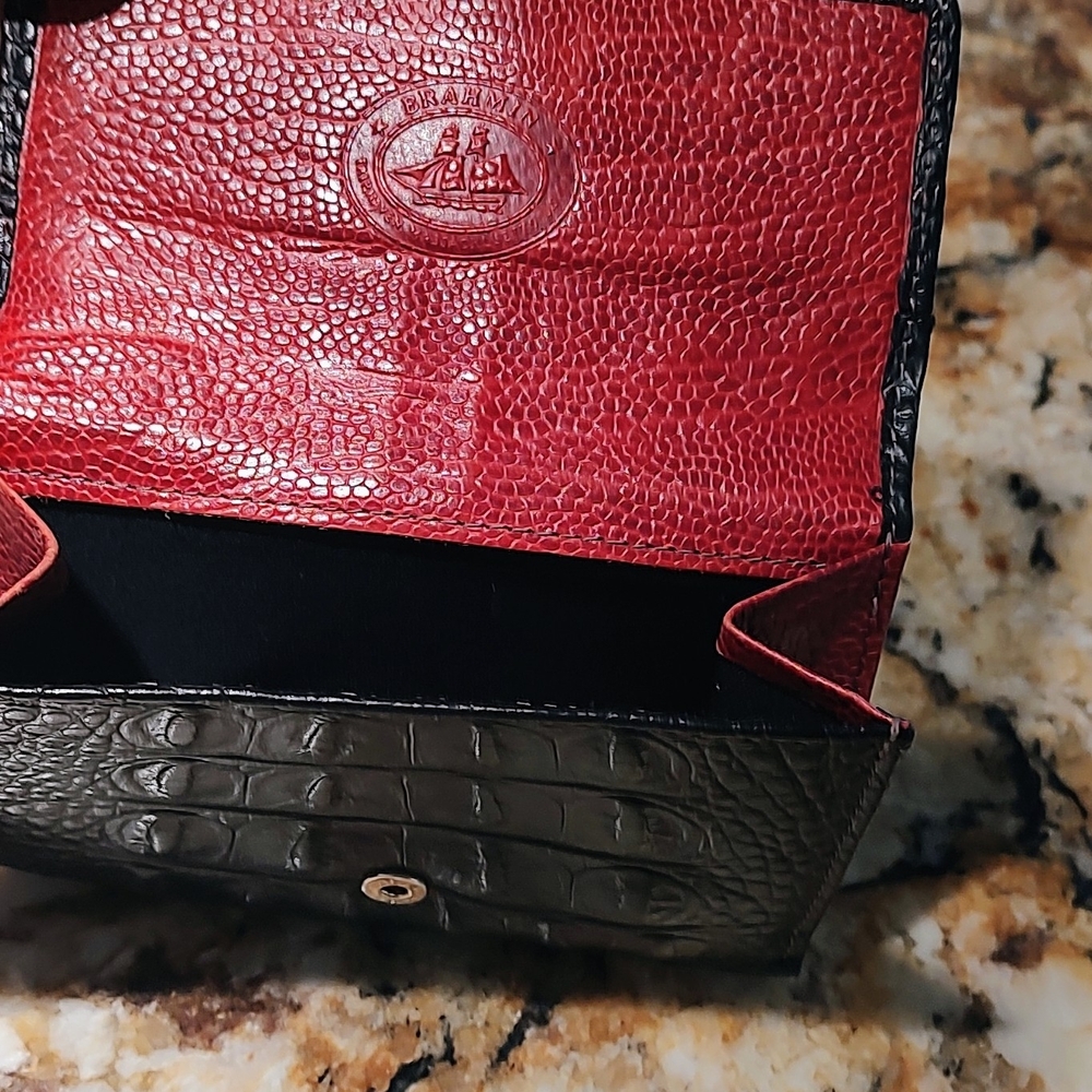 Brahmin Black and Red Croc-Embossed Leather Wallet with Buckle. Pre-owned - Picture 5 of 13